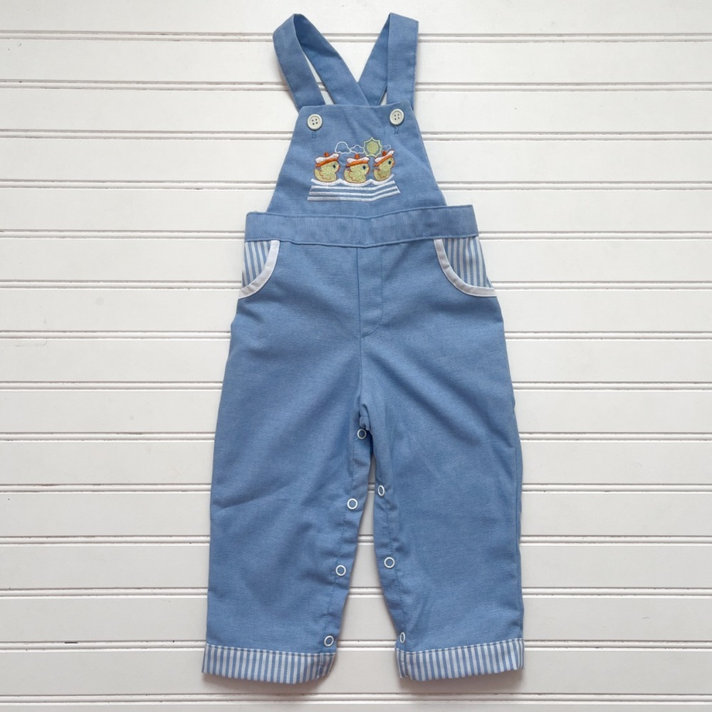 VINTAGE FONE NWOT Embroidered Nautical Sailor Ducks Spring Overalls